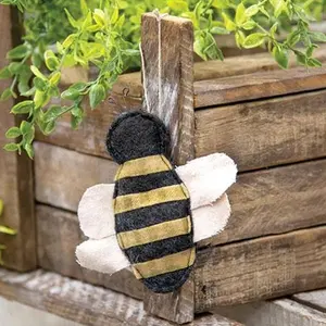 Primitive Bumblebee Ornament - Natural Wooden Design with Simple Bumblebee Details