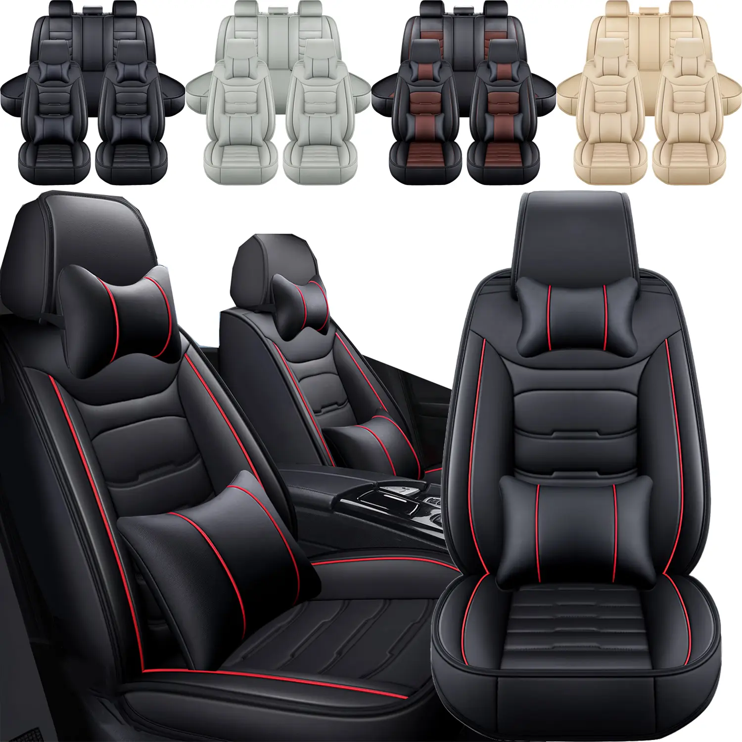 Universal Fit For Nissan/Tacoma/Honda/Mazda/RAV4/Hyundai/Elantra/Tucson/Sonata/Accent Waterproof Luxury Car Seat Protector Seat Cover,Car Seat Cushion Full Set for 5-Seats,Universal Fit Full Coverage Leather Car Seat Covers For Cars