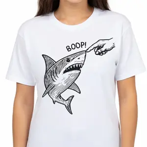 Boop Shark T-Shirt - Unisex Garment-Dyed Tee - Funny Shark Meme & Sea Life Graphic Shirt - Surf & Beach Ocean Nose Boop Gift