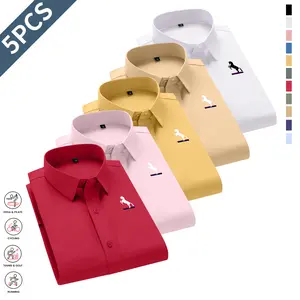Men's 5-Pack Long Sleeve Ice Silk Dress Shirts, Wrinkle-Resistant Mensfashion Tops, Plain Professional Business Formal Longsleeves Workwear