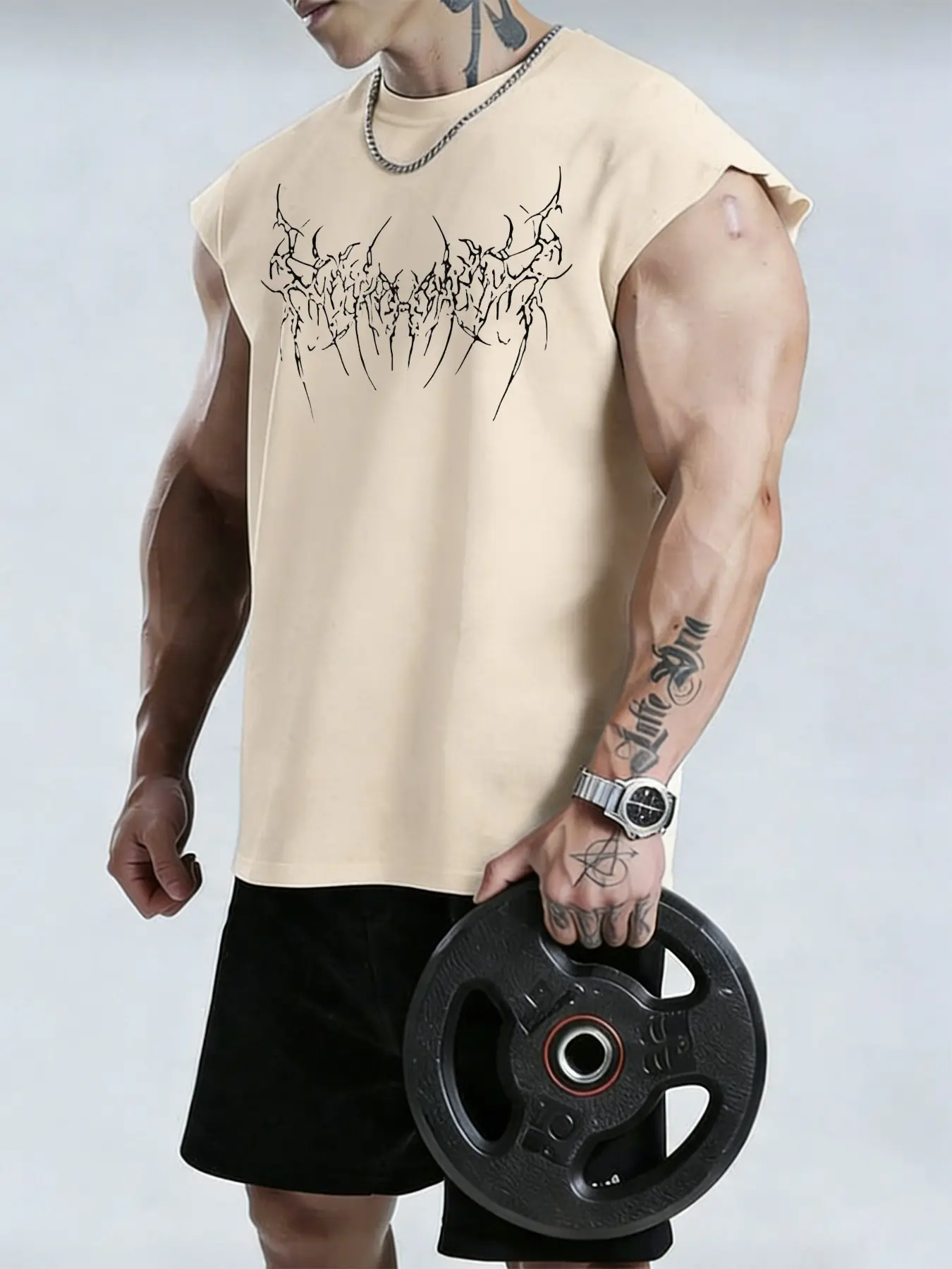Men's Geometric Print Round Neck Sleeveless Workout Vest, Casual Comfortable Top, Sleeveless Sporty Design, Sports Vests, Fitness Sports Tank, Workout Clothing, Perfect for Summer Outdoor Fitness Sports Wear