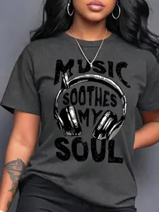 Women's Letter Print Round Neck Tee, Fashion Casual Crew Neck T-Shirt for Daily Holiday Vacation Outdoor Wear, Women Tops for Fall & Winter