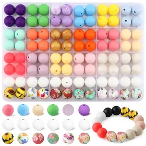 96pcs 15mm Silicone Beads, Flower Pattern for Keychains, DIY Bracelets and Necklaces, Craft Supplies, DIY Jewelry Making, Loose Rubber Beads