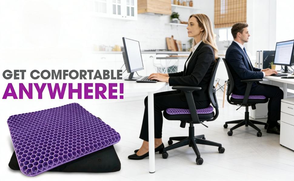 Gel cushion, cooling cushion (extra large and thickened), breathable honeycomb design to absorb pressure points, gel cushion for office chairs, home and car seat cushion, wheelchair cushion
