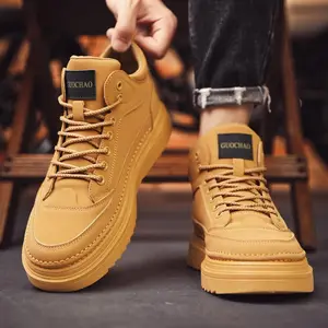 UYCEKK Men's Platform Ankle Boots - Thick Cushioned Sole for Height Increase, Lace-Up Formal & Casual Shoes - Non-Slip Rubber Outsole - PU Upper - Available in Mustard Yellow, Black, Khaki - for Everyday & Special Events, Versatile Footwear, Trendy Footw