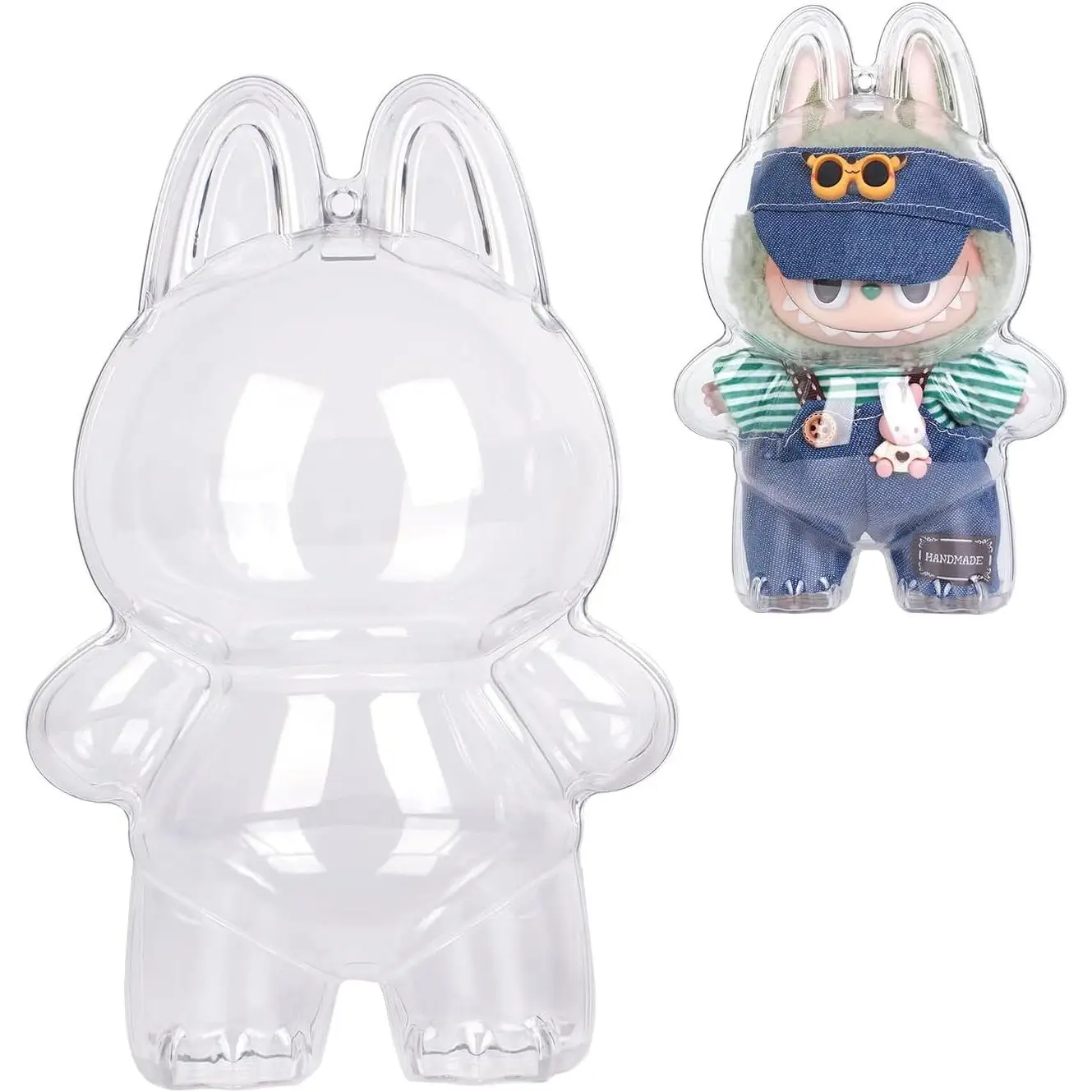 （Freebies）Protective Case for LABUBU The Monsters Have a Seat – Crystal-Clear Hard Display Box with Keychain & Dustproof Cover, Secure Backpack Hooks