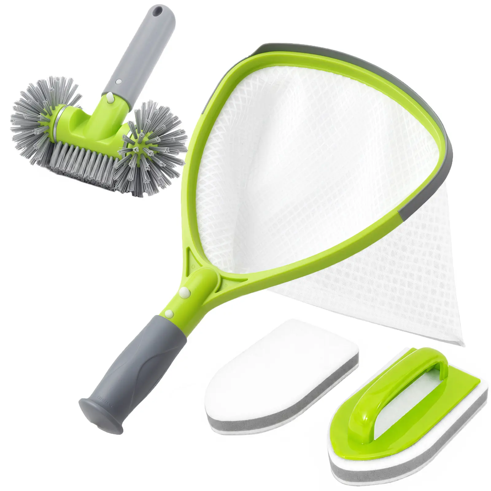 Sepetrel 4-Piece Plastic Spa Care Skimming Set, Hot Tub Cleaning Kit with Fine Mesh Skimmer Net, Round Scrub Brush, Hand Scrubber and Replacement Pad