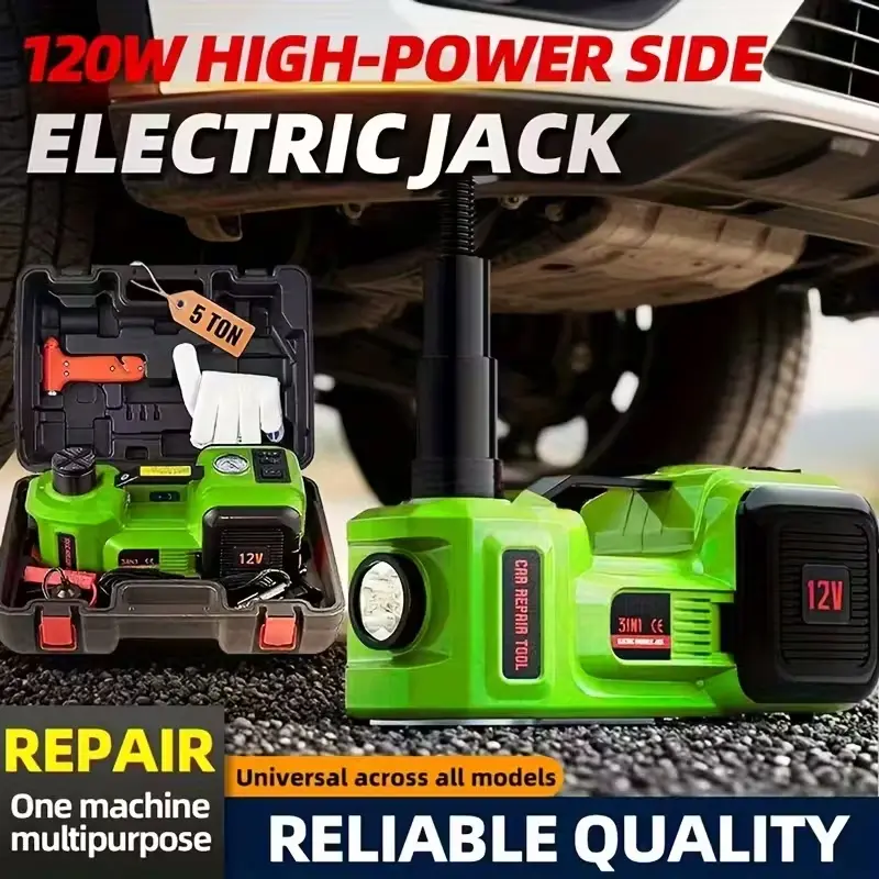 5 Ton 12V Electric Jack Kit, Hydraulic Lifting Range 6.1-17.7 Inch, Built-in Air Pump. Emergency Repair Tool Set for Tire Change, Fits Car, SUV, Sedan & MPV, Garage Use