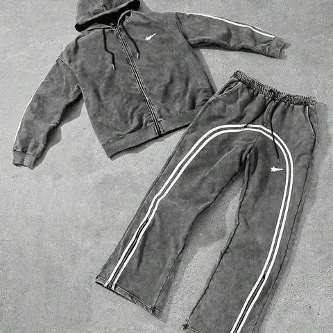 Two-Piece Set Men's Star Print Zip Up Hoodie & Pants, Casual Regular Fit Long Sleeve Hooded Sweatshirt & Jogger Pants for Spring & Fall, Men's Two-piece for Daily Wear