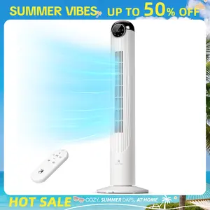 Summervibes[Limited Stock]Antarctic Star T42 Tower Fan for Bedroom, 2026 Upgraded DC Motor, 26ft/s High Velocity, 22dB Ultra Quiet Standing Fan, 6 Speeds 4 Modes, 90° Oscillating Bladeless Fan with 9H Timer, Floor Fans with Remote, White