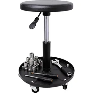 Mechanic Stool with Wheels, Rolling Pneumatic Creeper Garage Shop Seat, Adjustable Height Roller Mechanics Chair with Tool Tray for Workshop Auto Repair, Black