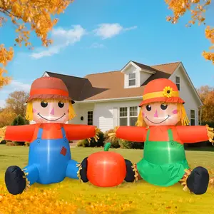 TURNMEON 6FT Long Fall Inflatables Outdoor Decorations, Thanksgiving Inflatable Scarecrow Couple with Pumpkin Fall Blow Up Yard Decorations Built-in LED Autumn Harvest Thanksgiving Outdoor Garden Lawn