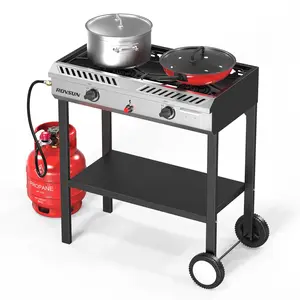 [TOP RATED - FLASH SALE] ROVSUN 2-Burner 150000 BTU Camping Propane Stove with Wheels