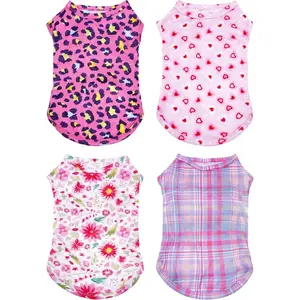PET SHOW 4 Pack Paw Bone Printed Dog Clothes Shirts Soft Vest Lightweight Sleeveless Cats Doggies T-Shirts Puppies Tank Top Tee for Small Medium Dogs White Black Pink Blue (Medium, Pink for Girls)