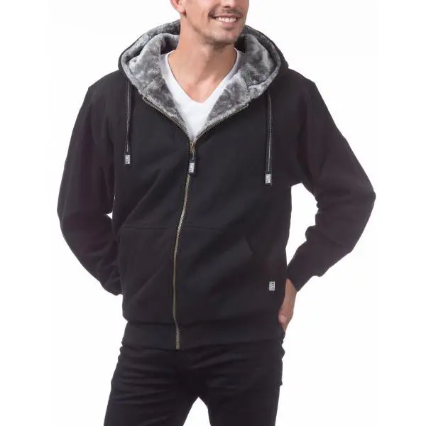 Pro Club Full Zip Hoodie for Men, Retro Heavyweight Pile Fleece, Warm Cotton Blend for Cold Weather, Fabric, Chic, Zip Up Hoodie