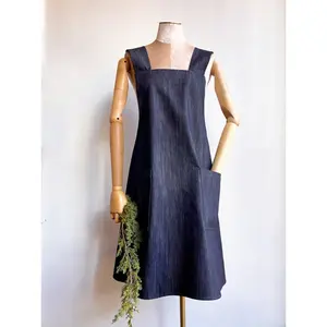 Steel Blue Denim Pinafore Apron w/ Patch Pockets