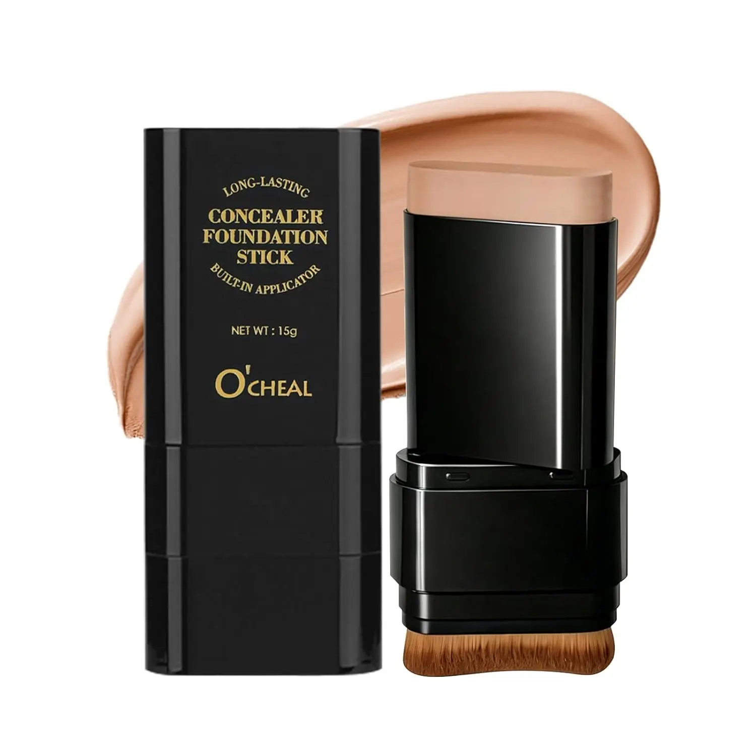 O'CHEAL Concealer Foundation Stick with Brush, Full Coverage Makeup   2-in-1 Foundation and Concealer Stick for Even skin tone, Contouring, Easy blending and Long-lasting wear