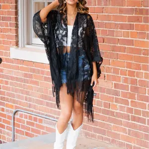 Floral Lace Fringe Kimono