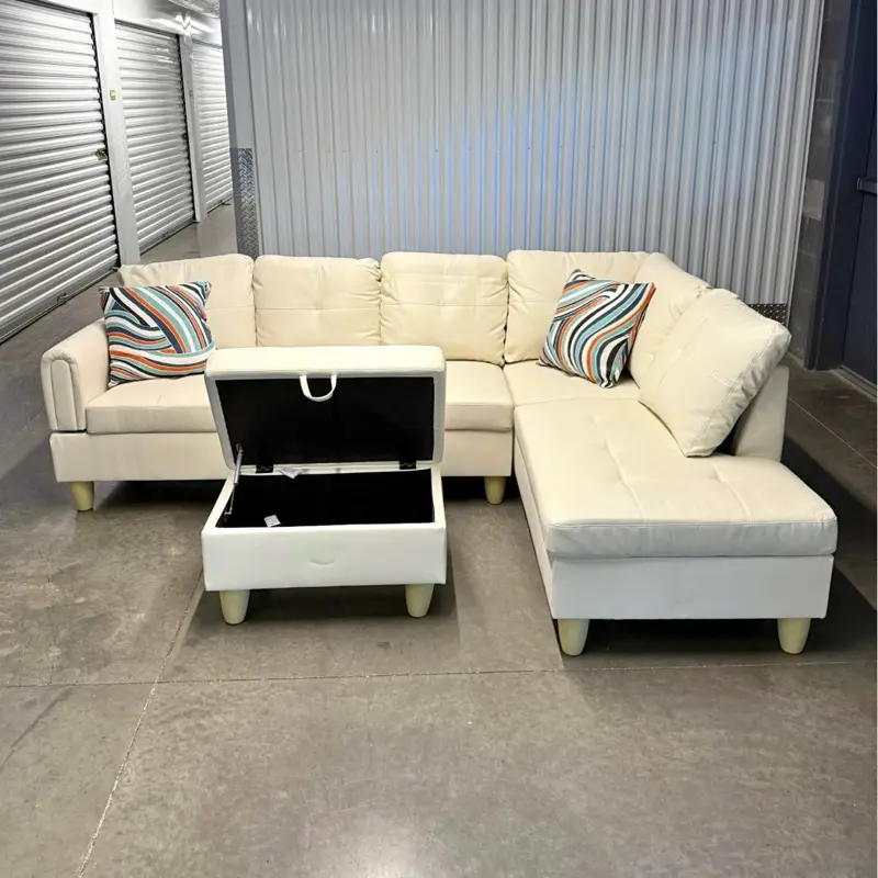 Brand New Faux Leather Sectional Sofa Couch With Storage Ottoman