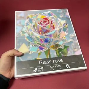 1 Box 1000pcs Premium Crystal Rose Jigsaw Puzzle for Adults - Large 70x50cm (27.5x19.7in) Challenging Floral Puzzle with Luxe White Cardboard, Elegant Rose Design, Portable Box for home Decor & Gift for Mom, Wife, Teacher
