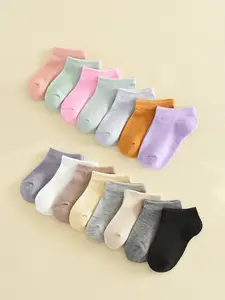 15 Pairs Girls' Short Socks, Soft and Comfortable Low Top, Casual Plain Design, All Seasons Wear, Slim-Fitting Style