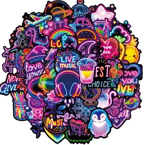 50Pcs Neon Stickers Waterproof Vinyl Graffiti Stickers for Laptop Water Bottle Kindle Suitcase Bicycle Notebooks Scrapbooking Cute Anime Decals for Teens and Adults