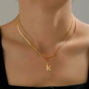 Stainless steel necklace 26 English letters double-layer necklace golden/silver necklace ladies daily wear gift