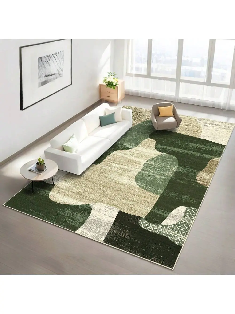 Green-5*7 feet Machine Washable Area Rug Modern Abstract Floor Mats Non Slip NonSheddingContemporary Accent Rug Stain Resistant Soft Low Pile Indoor Carpet For Bedroom Living Room Kitchen Kids'Room Bathroom Hallway
