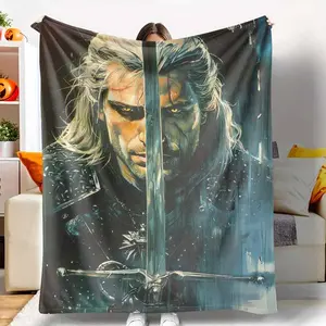 The Witcher Flannel Blanket Geralt of Rivia Portrait Art UltraSoft Lightweight Warm Cozy Durable for Sofa Bed Travel Gaming Room Home Decor Birthday Present Fantasy Enthusiasts Gift