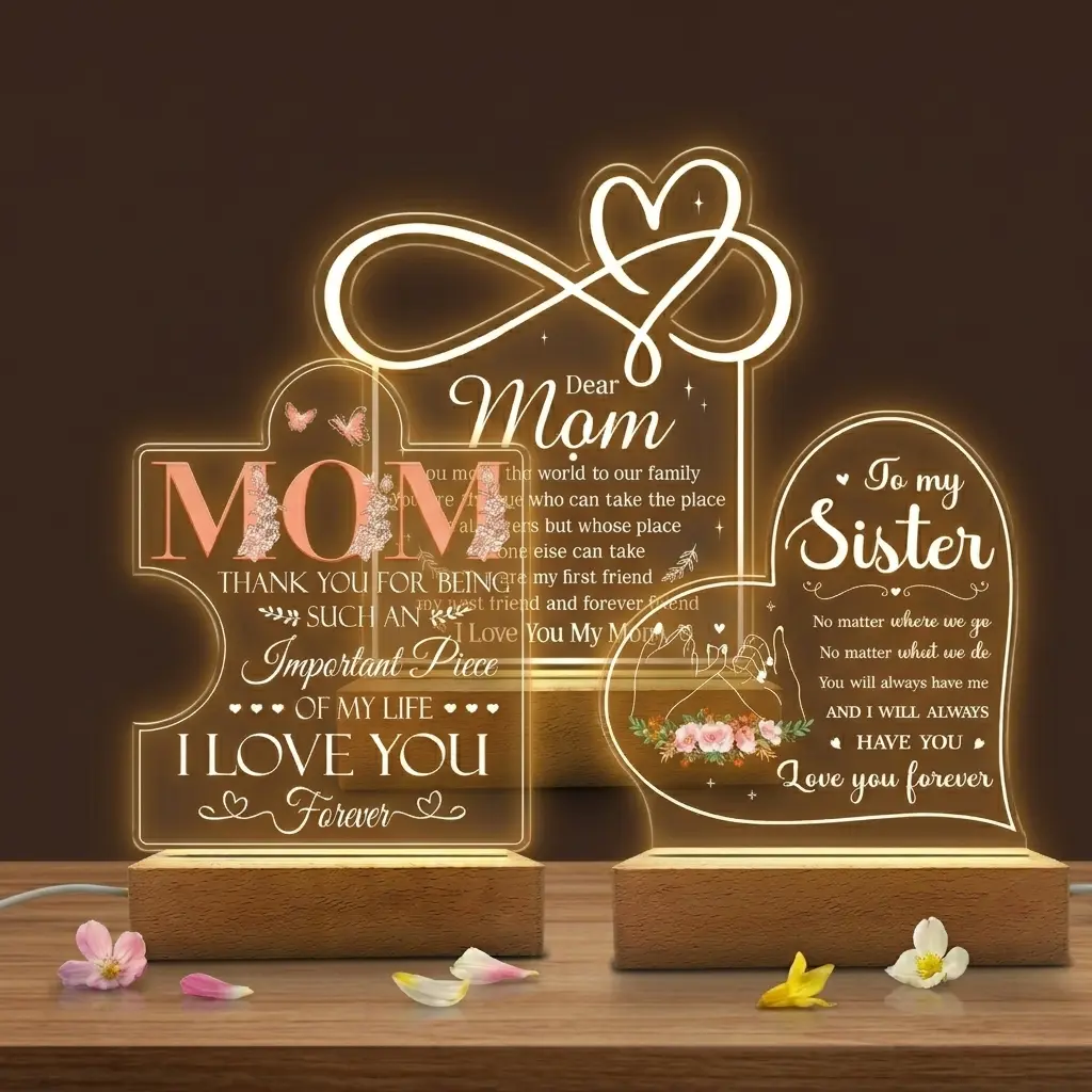 SANDJEST Acrylic Night Light - USB-Powered Table Bedside Decor for Home, Mother's Day Gift for Mom, Sister, Grandma