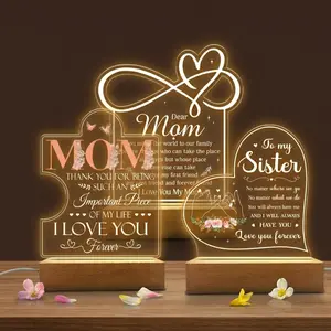 SANDJEST Acrylic Night Light Table Bedside Bedroom USB Powered Decorative Light, Home Decoration, Gift for Sister Mother’s Day Grandma