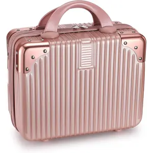 Portable Makeup Travel Case Hand Luggage 12 Inch, Pressure-proof ABS Carrying Makeup Case Suitcase with Elastic Band, Small Hard Shell Cosmetic Case for Travel Camping Women Girl - Rose Gold springtok