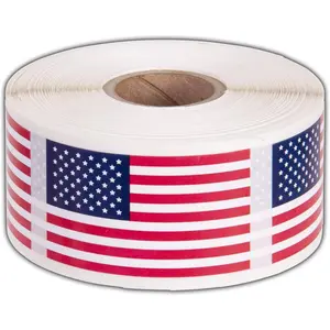 Flag Stickers  Flags - 500 Per Roll - 1.25" X 2.125" Patriotic Labels by  (1 Pack)