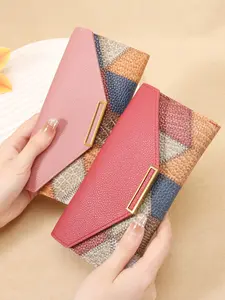 New Korean Style Long Wallet for Women, Stylish Wallet, Casual Trendy Wallet, Casual Multifunctional Buckle Design, Thin Retro Zero Wallet, All Seasons Use