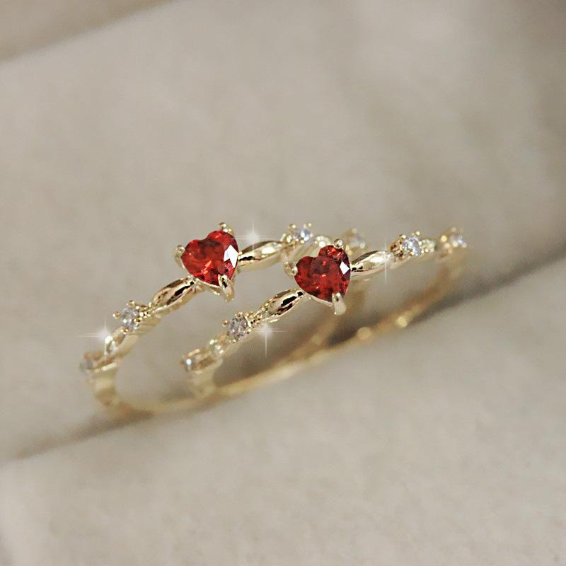 Fashion Women Shiny Red Heart Zircon Rings Elegant Women Engagement ...