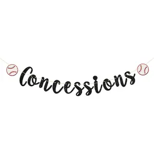 Concessions Banner, Baseball Theme Birthday Banner,  Shower,  Boys Girls Bithday Party Decorations Supplies, Black Glitter