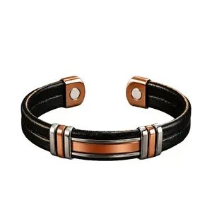 Premium Copper & Leather Magnetic Bracelet for Men & Women – Stylish Energy Balance Wrist Band