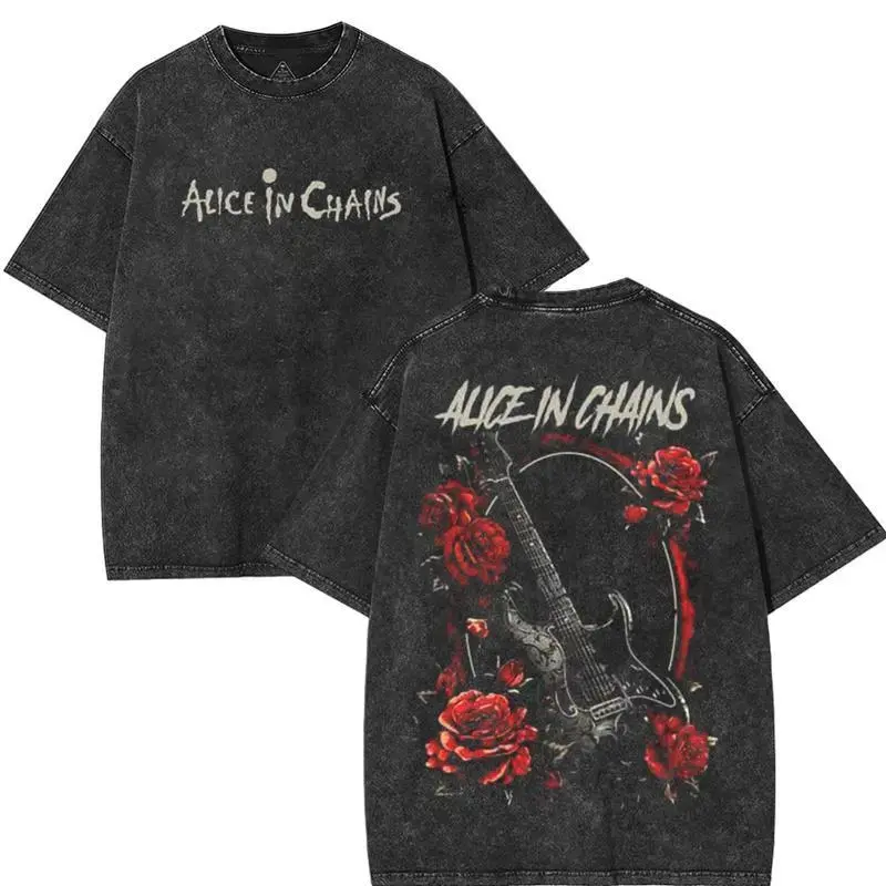 Unisex Alice In Chains Band Graphic Tee - Vintage Washed Heavy Cotton Oversized T-Shirt, Grunge Alternative Metal Concert Outfit Streetwear Top