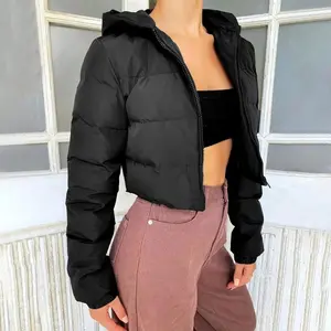 Fall Winter Solid Down Coat Puffer Jacket And Coats Women Bubble Outerwear Cropped Outwear Zipper Oversized Overcoat Cardigan Long Sleeve