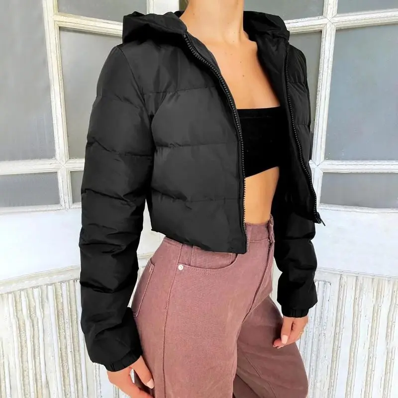 Fall Winter Solid Down Coat Puffer Jacket And Coats Women Bubble Outerwear Cropped Outwear Zipper Oversized Overcoat Cardigan Long Sleeve