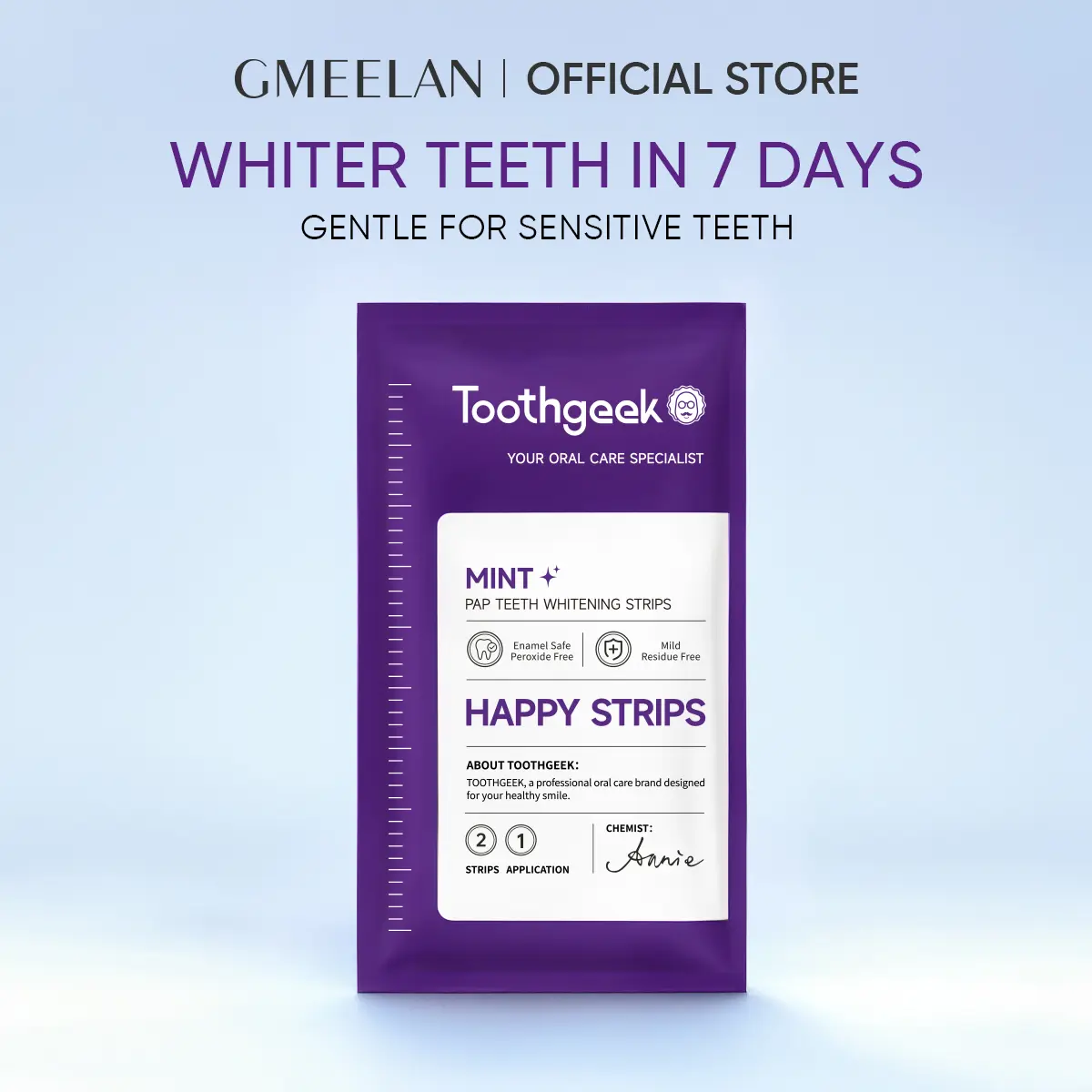 Toothgeek Mint Pap Teeth Strips 7 Days Effective Teeth Whitening Mild and no residue Funny stickers