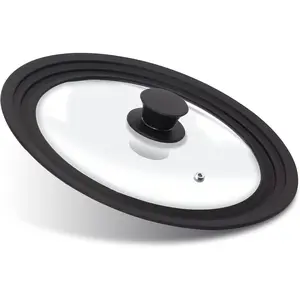 Silicone Universal Lid for Pots, Pans and Skillets - Tempered Glass Cover with Heat Resistant Silicone Rim Fits 9.5", 10" and 11" Diameter Cookware, Easy to Use Replacement Frying Pan Cover