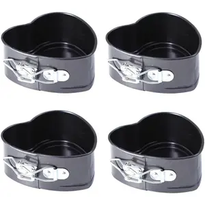 Love Heart Shape Springform Pan, Mini 4 Inches Non-Stick Carbon Steel Cake Pan Tin Mold Baking Cheese Bread Jelly Tray, Set of 4