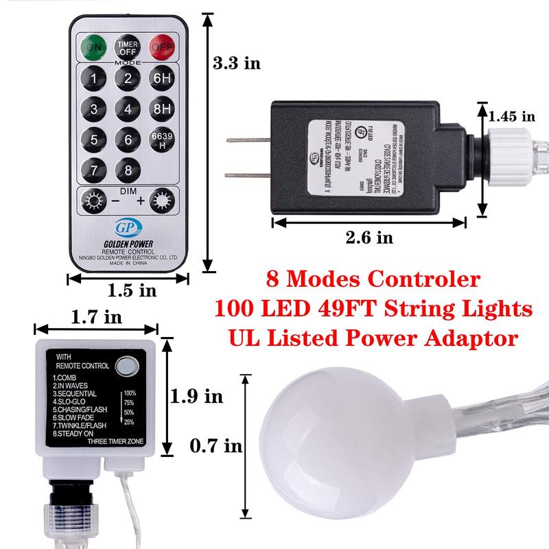 SUNNYGLADE 100 LED 49 FT Globe Ball String Lights Fairy String Lights Plug in with Remote 8 Modes Extendable for Indoor Outdoor Wedding Birthday Christmas Tree Garden Decor