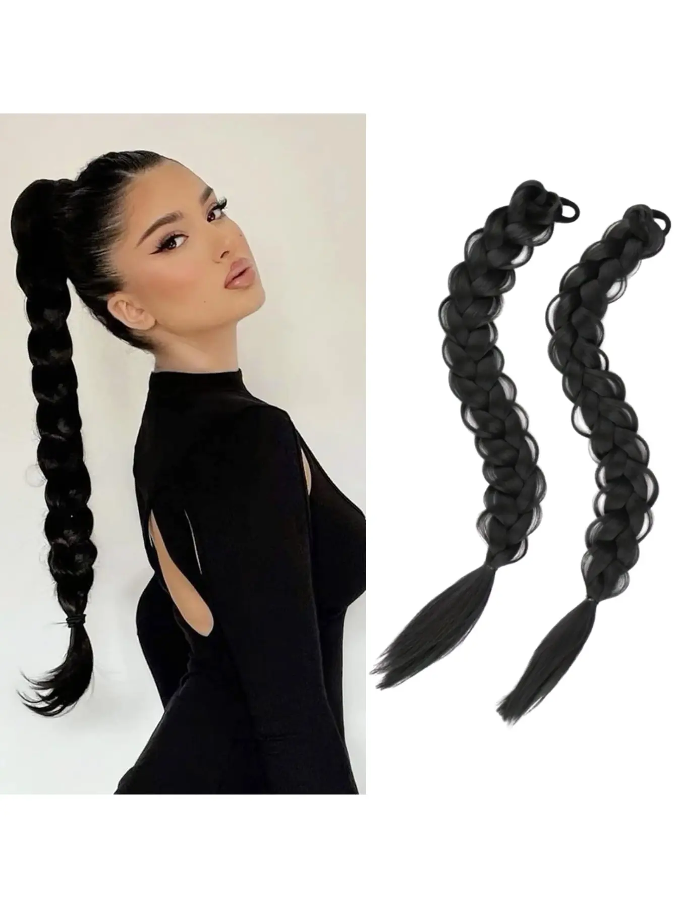 2 Pcs 18-inch long hair extension braided pigtails, double braids, extended high ponytail, fashionable long hair ties, synthetic braids suitable for women's daily wear