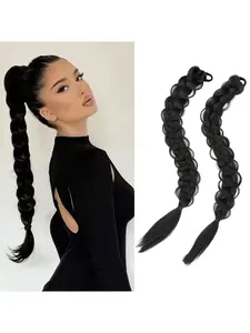 2 Pcs 18-inch long hair extension braided pigtails, double braids, extended high ponytail, fashionable long hair ties, synthetic braids suitable for women's daily wear