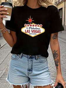 Welcome to Fabulous Las Vegas Nevada Women'S T-Shirt with Letter Print, Casual Round Neck Short Sleeve Top for Spring And Summer