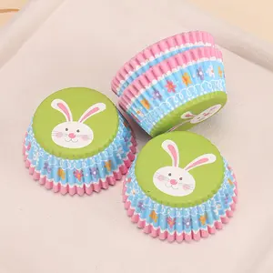 100 Easter Bunny Cake Cups, Colorful Rabbit & Egg Print Baking Muffin Liners, Oil-Resistant Disposable Cupcake Holders for Spring Celebrations