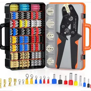 718pcs New SN-68B Wire Crimper (0.08-1.5mm²/AWG28-16) with Replaceable Jaw and Assorted Crimping Terminals, Cold-Pressed Wire Terminal Male/Female Pair, Insulated Cable Connector, Voltage Terminal Connector Kit, Hand Tools
