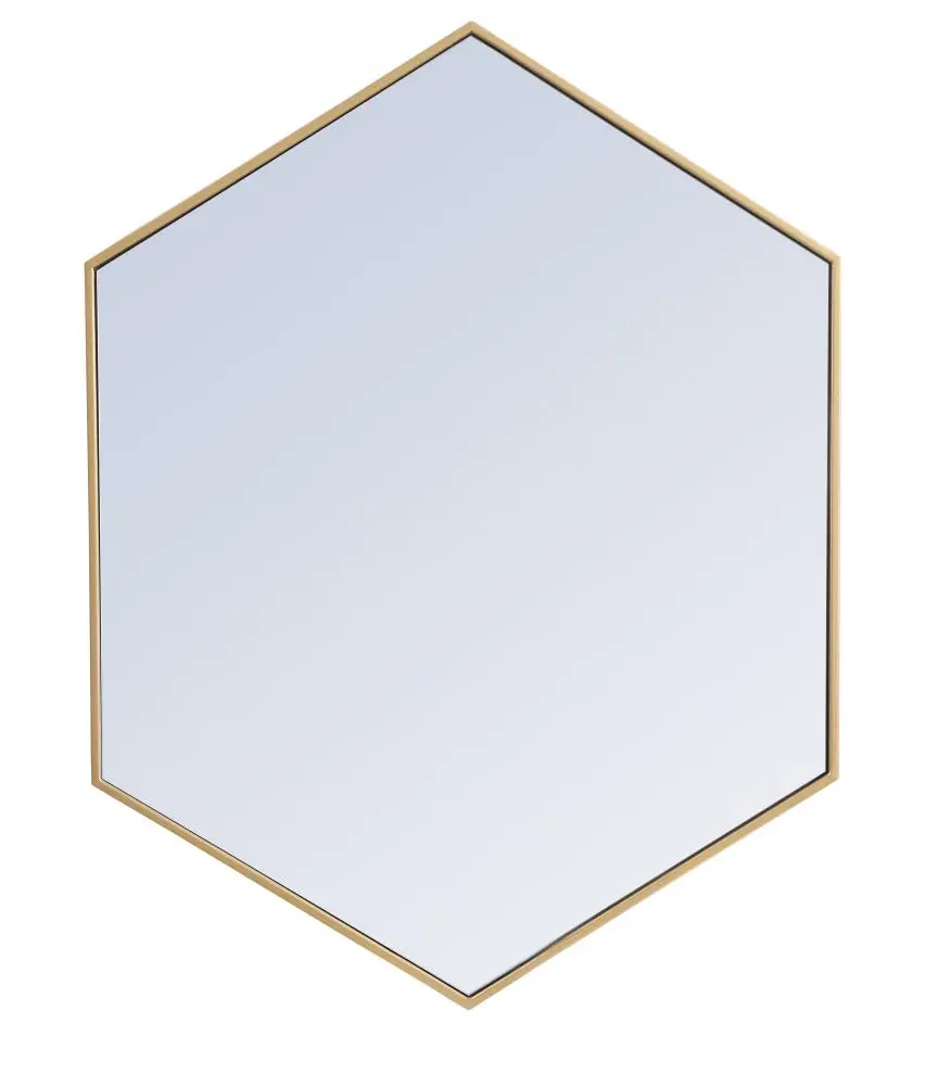 Elegant Decor MR4430BR 30 in. Brass Metal Frame Hexagon Glass Mirror, Hanging Home Decor, 29.25x39.125x0.16 in.